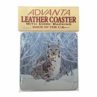 Wild Lynx in Snow Single Leather Photo Coaster