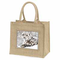 Snow Fall Leopard Natural/Beige Jute Large Shopping Bag
