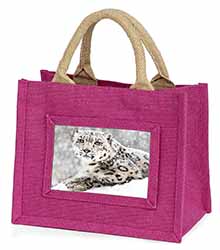 Snow Fall Leopard Little Girls Small Pink Jute Shopping Bag