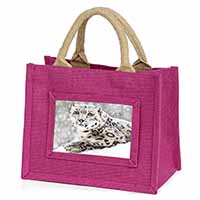 Snow Fall Leopard Little Girls Small Pink Jute Shopping Bag