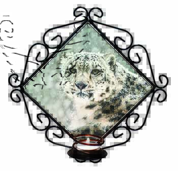Snow Fall Leopard Wrought Iron Wall Art Candle Holder