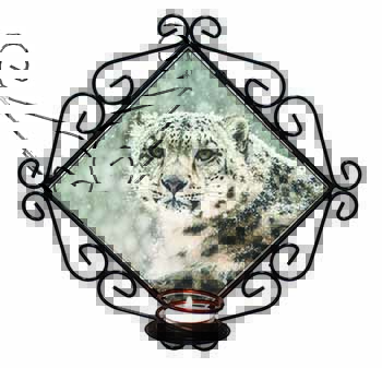 Snow Fall Leopard Wrought Iron Wall Art Candle Holder