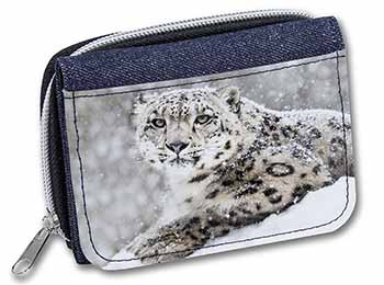 Snow Fall Leopard Unisex Denim Purse Wallet