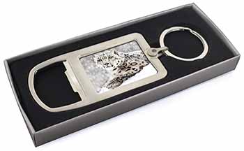 Snow Fall Leopard Chrome Metal Bottle Opener Keyring in Box