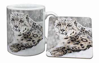Snow Fall Leopard Mug and Coaster Set