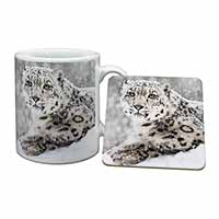 Snow Fall Leopard Mug and Coaster Set