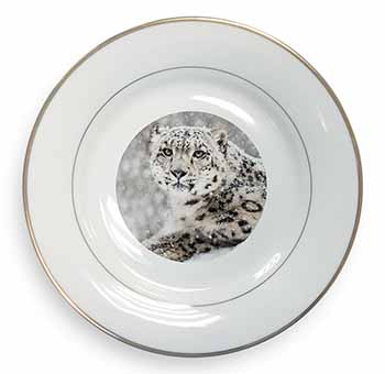 Snow Fall Leopard Gold Rim Plate Printed Full Colour in Gift Box