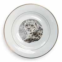 Snow Fall Leopard Gold Rim Plate Printed Full Colour in Gift Box