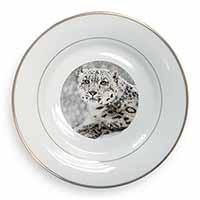 Snow Fall Leopard Gold Rim Plate Printed Full Colour in Gift Box