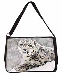 Snow Fall Leopard Large Black Laptop Shoulder Bag School/College