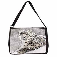 Snow Fall Leopard Large Black Laptop Shoulder Bag School/College