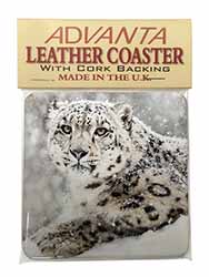 Snow Fall Leopard Single Leather Photo Coaster