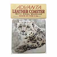 Snow Fall Leopard Single Leather Photo Coaster