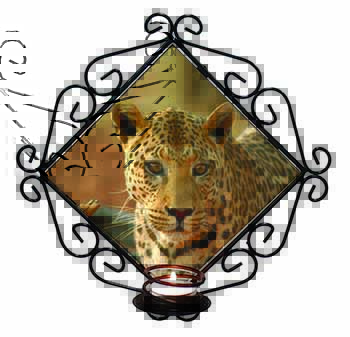 Leopard Wrought Iron Wall Art Candle Holder