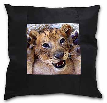 Cute Lion Cub Black Satin Feel Scatter Cushion