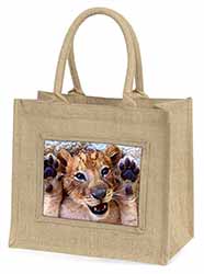 Cute Lion Cub Natural/Beige Jute Large Shopping Bag