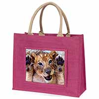 Cute Lion Cub Large Pink Jute Shopping Bag
