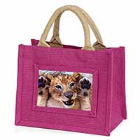 Cute Lion Cub Little Girls Small Pink Jute Shopping Bag