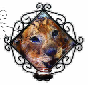 Cute Lion Cub Wrought Iron Wall Art Candle Holder