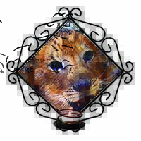 Cute Lion Cub Wrought Iron Wall Art Candle Holder