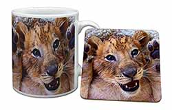 Cute Lion Cub Mug and Coaster Set