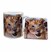 Cute Lion Cub Mug and Coaster Set