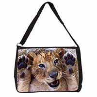 Cute Lion Cub Large Black Laptop Shoulder Bag School/College