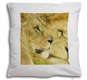 Lions in Love Soft White Velvet Feel Scatter Cushion