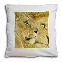 Lions in Love Soft White Velvet Feel Scatter Cushion