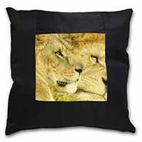 Lions in Love Black Satin Feel Scatter Cushion