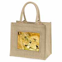 Lions in Love Natural/Beige Jute Large Shopping Bag