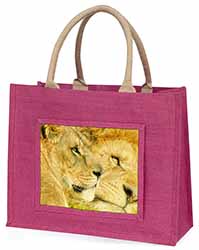 Lions in Love Large Pink Jute Shopping Bag