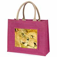Lions in Love Large Pink Jute Shopping Bag