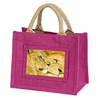 Lions in Love Little Girls Small Pink Jute Shopping Bag