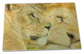 Large Glass Cutting Chopping Board Lions in Love