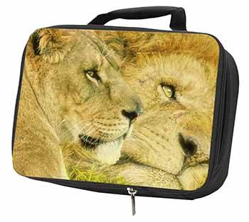 Lions in Love Black Insulated School Lunch Box/Picnic Bag