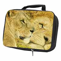 Lions in Love Black Insulated School Lunch Box/Picnic Bag
