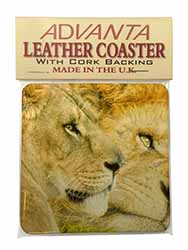 Lions in Love Single Leather Photo Coaster