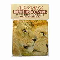 Lions in Love Single Leather Photo Coaster