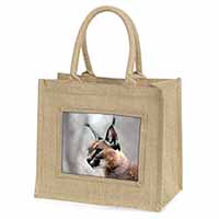 Lynx Caracal Natural/Beige Jute Large Shopping Bag