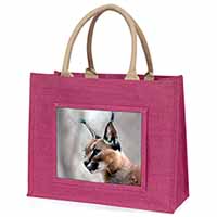 Lynx Caracal Large Pink Jute Shopping Bag