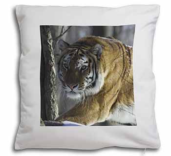 Tiger in Snow Soft White Velvet Feel Scatter Cushion
