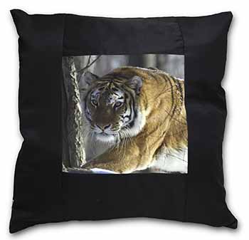 Tiger in Snow Black Satin Feel Scatter Cushion