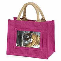Tiger in Snow Little Girls Small Pink Jute Shopping Bag