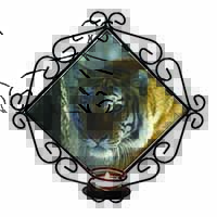 Tiger in Snow Wrought Iron Wall Art Candle Holder
