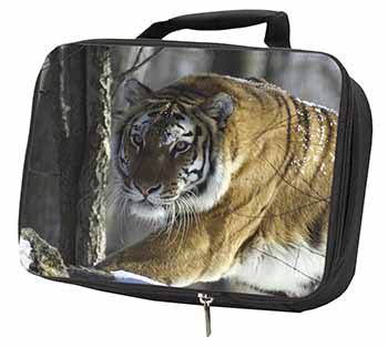 Tiger in Snow Black Insulated School Lunch Box/Picnic Bag