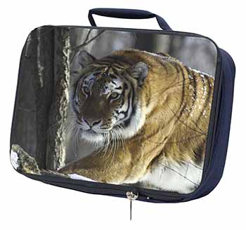 Tiger in Snow Navy Insulated School Lunch Box/Picnic Bag