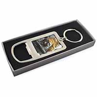 Tiger in Snow Chrome Metal Bottle Opener Keyring in Box