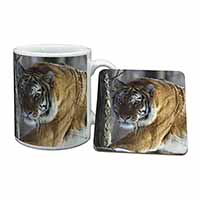 Tiger in Snow Mug and Coaster Set