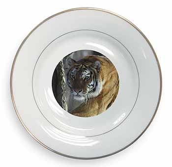 Tiger in Snow Gold Rim Plate Printed Full Colour in Gift Box